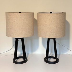 Pair of (2) Black Metal Table Lamps w/ Beige Shade